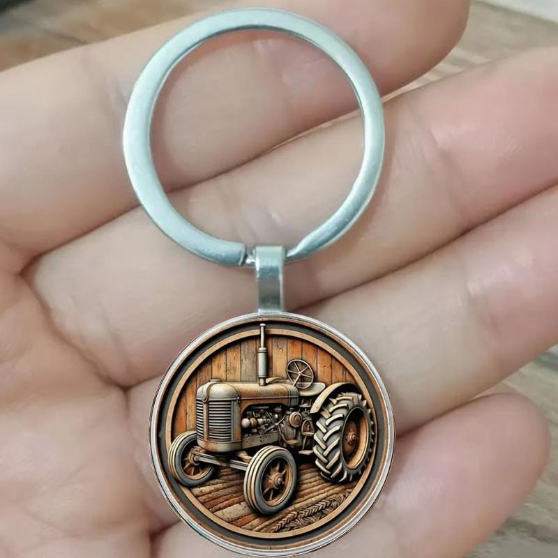 Heavy Equipment Keychain - Retro agricultural tractor keychain suitable for